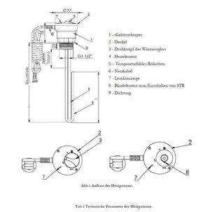 Technische Zeichnung des Heizstabs für Durchlauferhitzer MDC 230 plus 3 kW