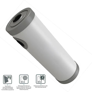 Weiße zylindrische Heizungsanlage mit grauen Endkappen für Durchlauferhitzer MDC 230 plus