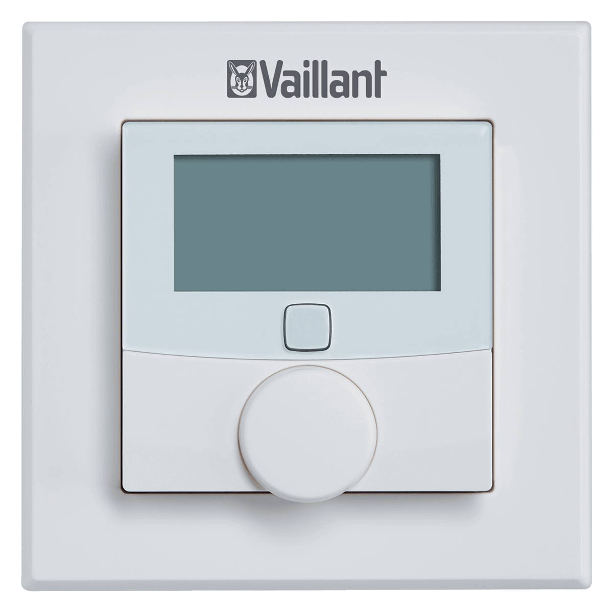 Weißer digitaler Thermostat von Vaillant für die Einzelraumregelung, ermöglicht individuelle Temperatursteuerung 🏠🌡️.