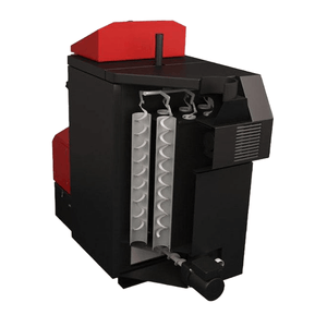 Schwarzer und roter Industrietiefkessel für das Pelletkessel Attack Pellet 30 Automatik Plus