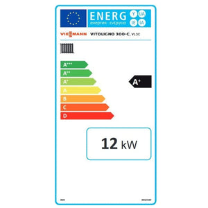 Energieeffizienzlabel für den 12 kW Viessmann Pelletkessel Vitoligno 300-C