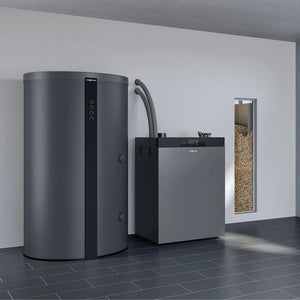 Graues Heizsystem mit Pelletlager für den Viessmann Vitoligno 300-C 12 kW