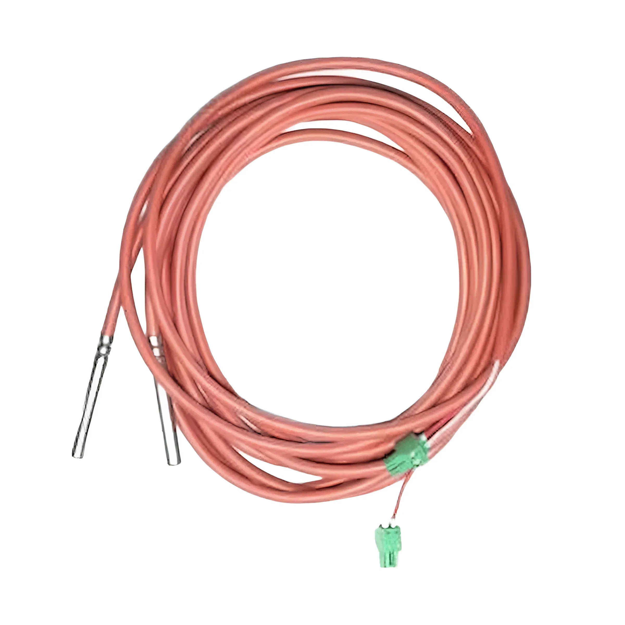 Coiled orange Kabel mit Metallsonden und grünem Anschluss für Attack Speicherfühler-Set