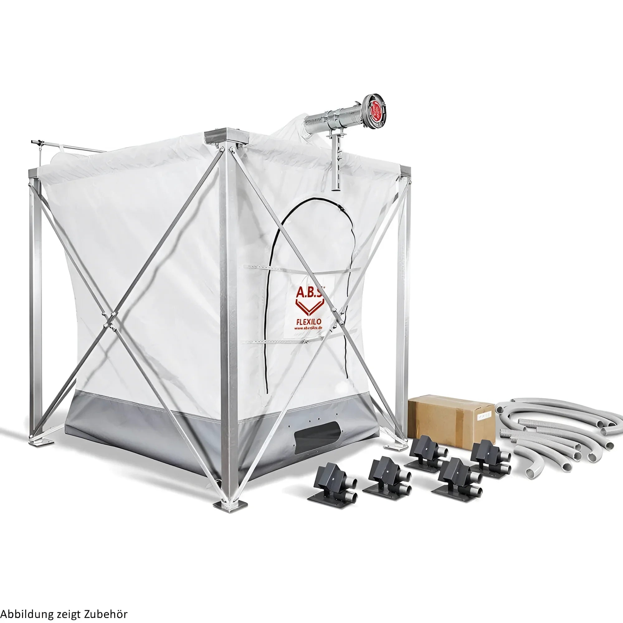 Flexilo® Flachbodensilo für Holzpellets mit Metallrahmen und Stoffbezug, platzsparend und effektiv. 🌟