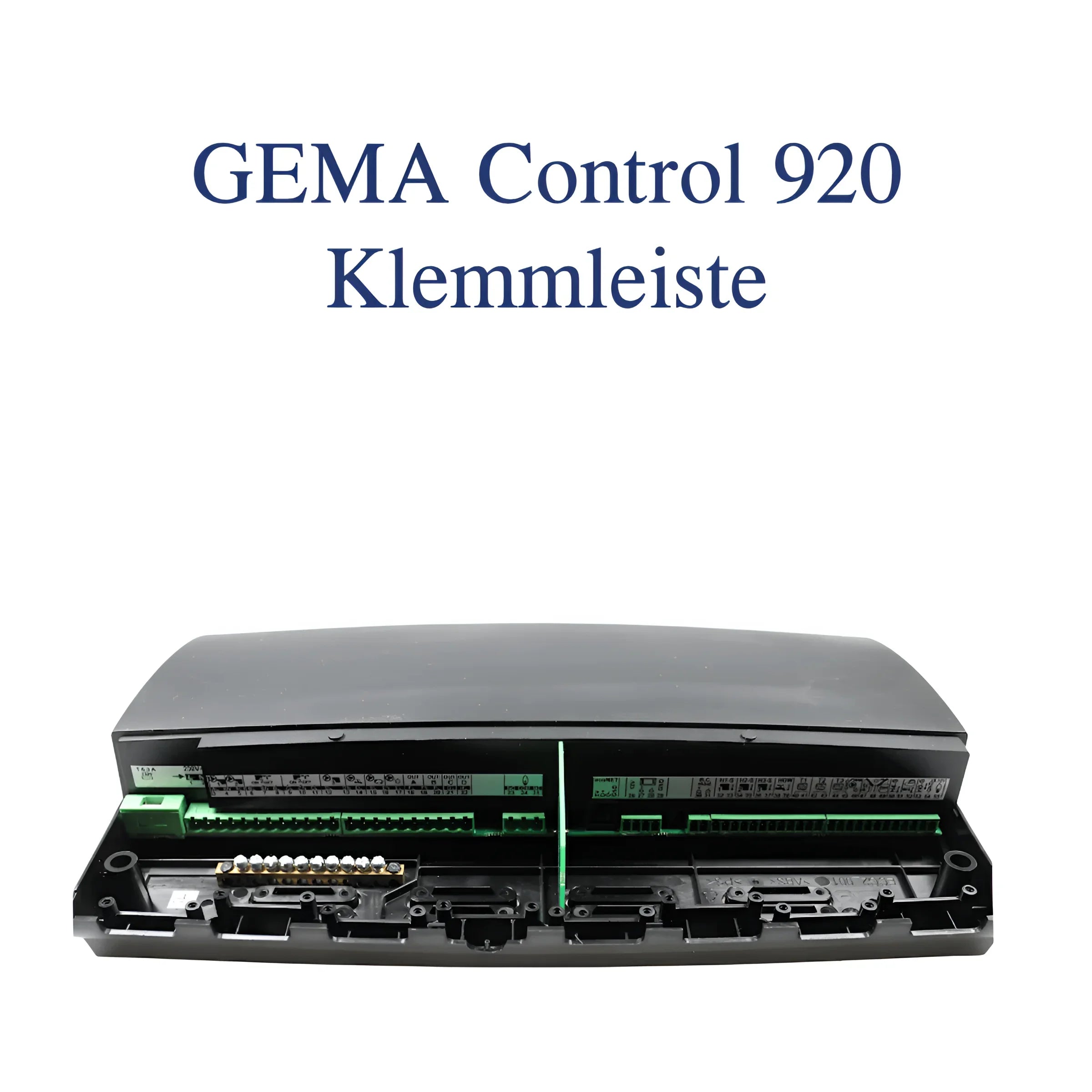 Schwarzer elektronischer Steuerkasten mit Anschlussklemmen für Witterungsgeführte Heizungssteuerung Gema Control 920 universell mit automatischer Komponenten­er