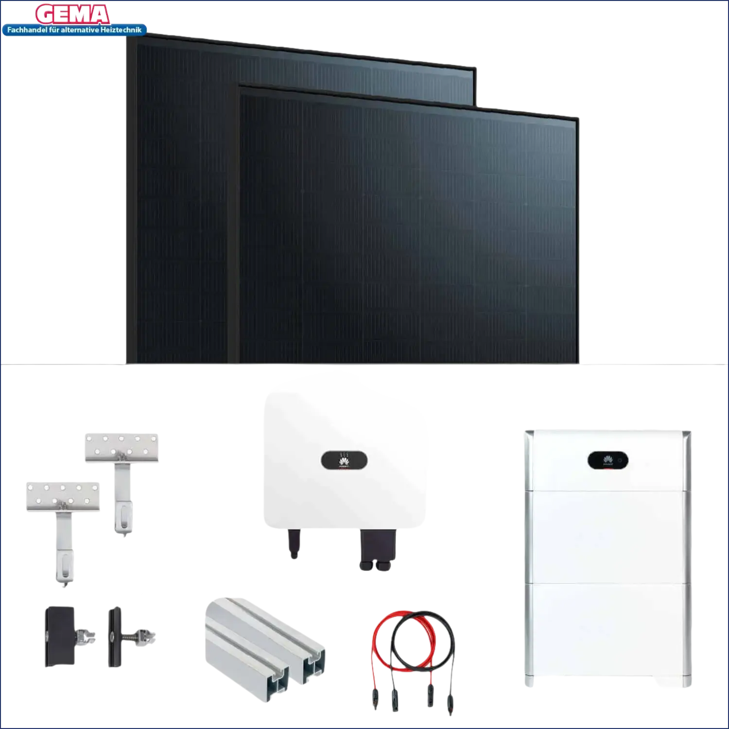 Solarpaneele, Hybrid Wechselrichter Huawei Sun2000-8KTl-M1 und Solar Kabel 6mm² auf der 8 kWp PV-Anlage
