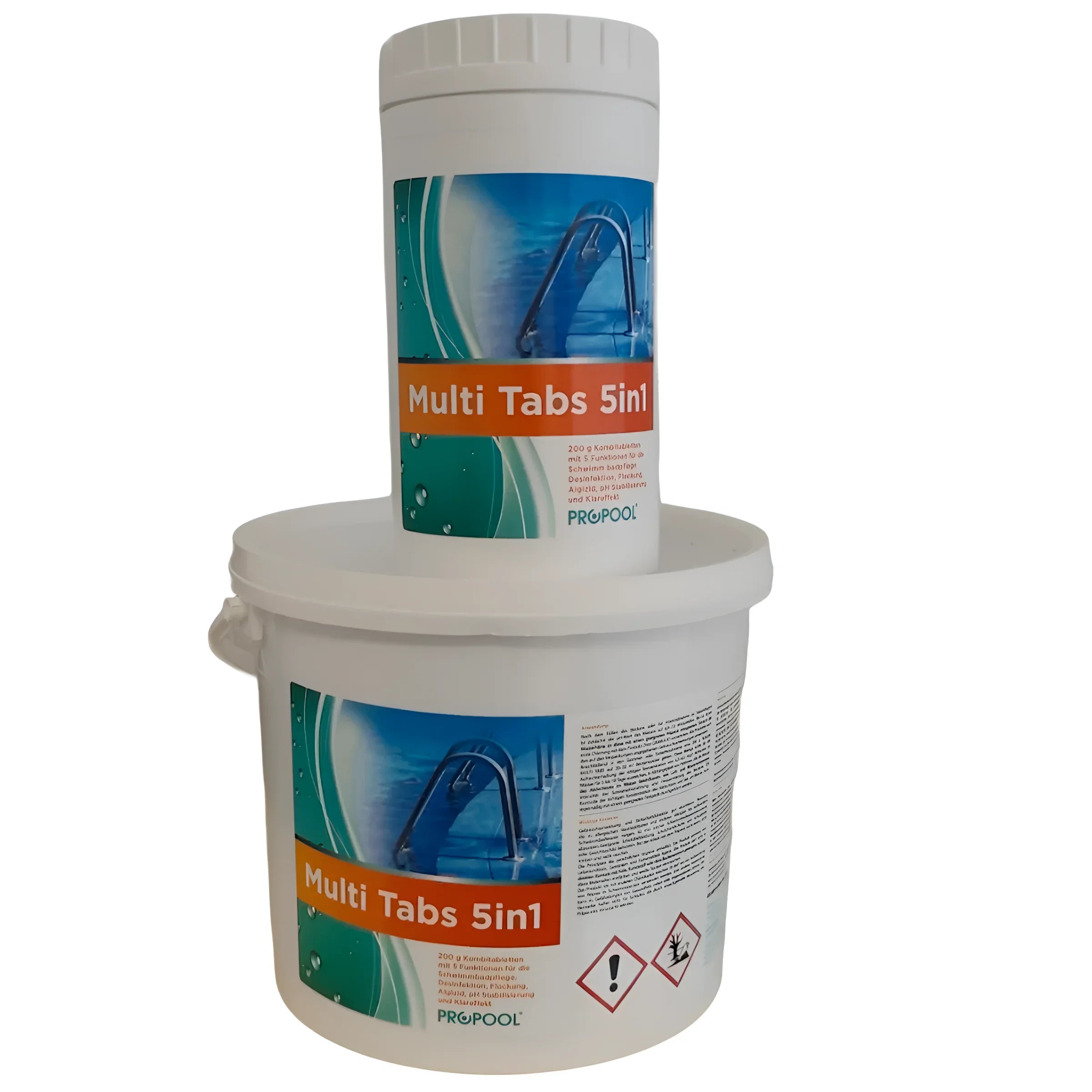Chlortabletten für Pool 💧 - Multi Tabs 5in1 in einem Eimer und Behälter für umfassende Wasserpflege 🏊‍♂️.