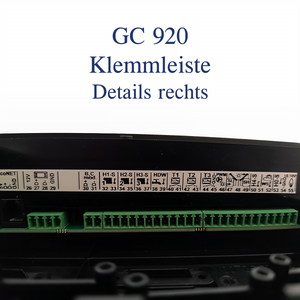 GC 920 Klemmleiste - Detailansicht mit Anschlüssen und technologischen Symbolen 🌐🔌