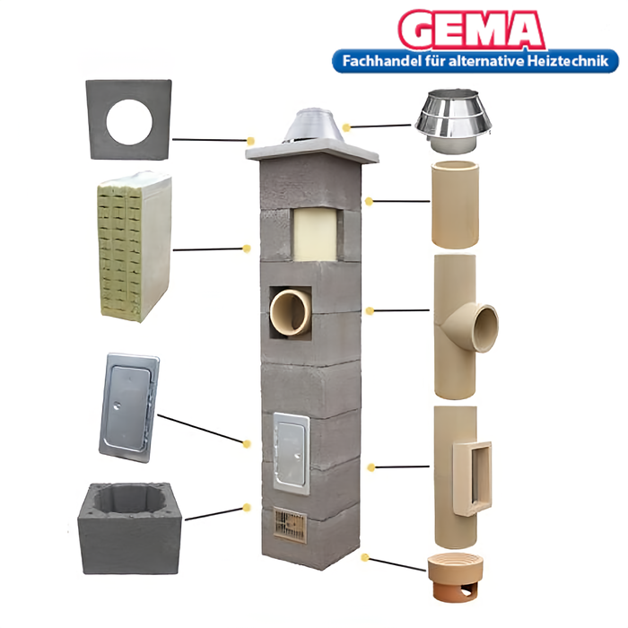 9m DN200 Schornstein Bausatz 3-Schalig Massiv