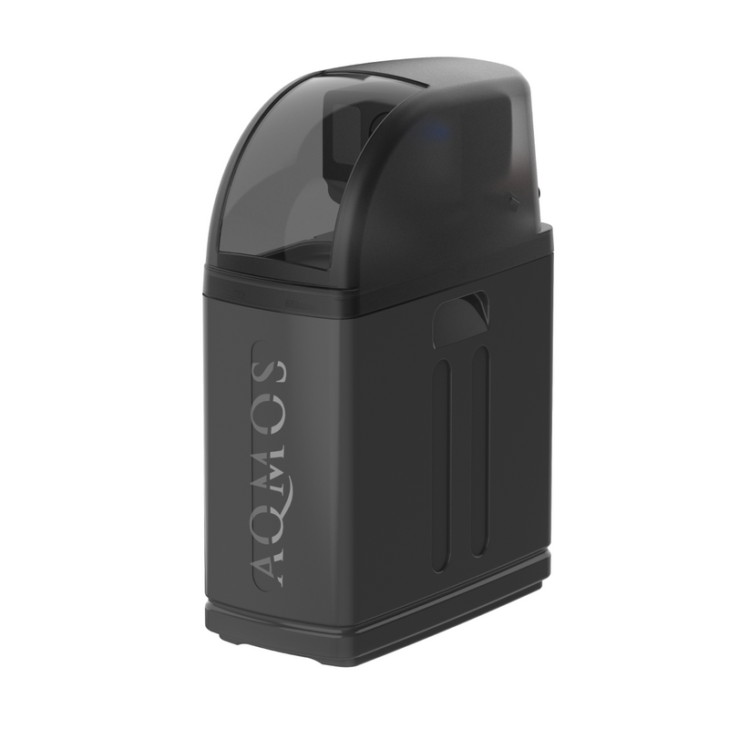 Vedenpehmennyslaitteisto AQMOS R2D2-48 Black Edition -sarja huuhtelusuodattimella, liitäntäsarjalla ja asennuslohkolla