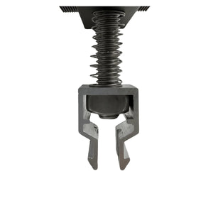 Detailansicht eines mechanischen Greifers mit federbelastetem Hals und greifenden Klammern. Ideal für verschiedene Anwendungen.