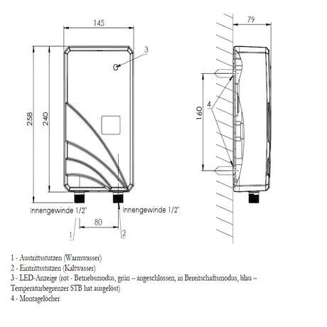 Durchlauferhitzer 230V für den kleineren Warmwasserbedarf.