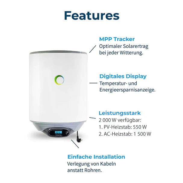 Solar-Hybridboiler fothermo PVB-80-AC – 80 Liter, 550 W PV / 1.500 W AC