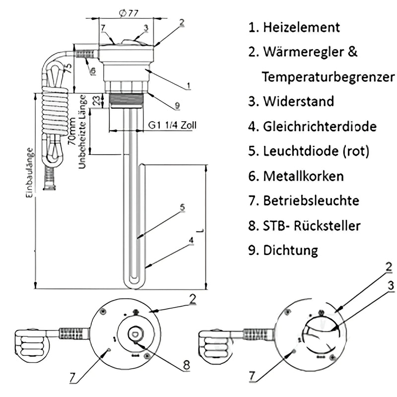 Heizpatrone, Heizstab 230V 1¼" AG 1,5 kW - 230V PV geeignet - GEMA Shop