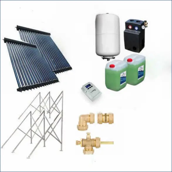 Alt-Text für Produkt Solarpaket Röhrenkollektor HP30 Flachdach 9,78 m² mit Solaranlagenkomponenten