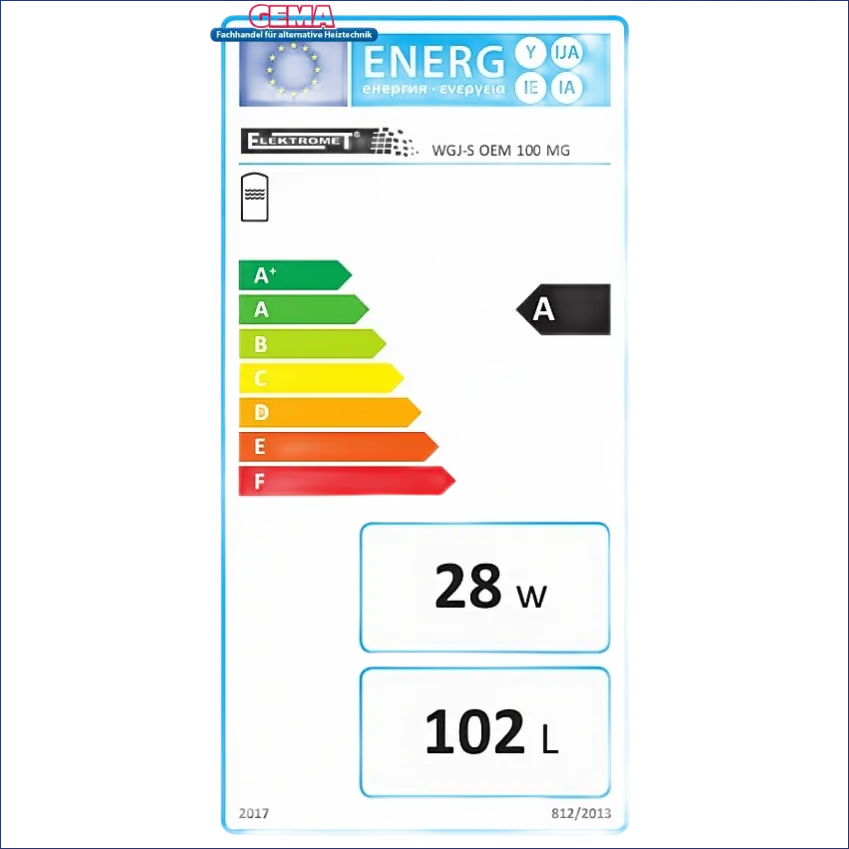 Energieeffizienzlabel für 100-Liter Warmwasserspeicher Trinkwasserspeicher